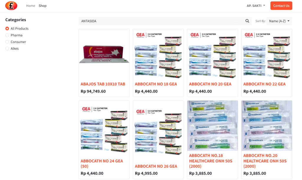 Screenshot tampilan halaman produk