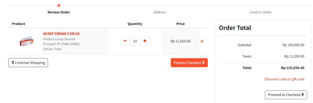 Screenshot tampilan keranjang belanja