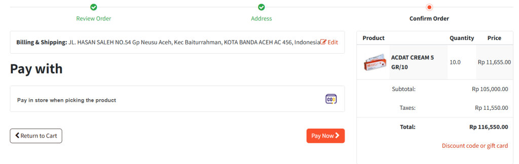 Screenshot pilihan metode pembayaran